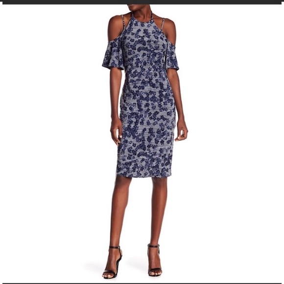 RACHEL Rachel Roy Dresses & Skirts - Rachel Roy Blue Floral Cold Shoulder Bodycon Dress